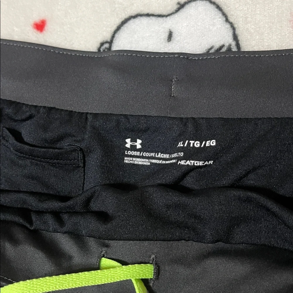 Under Armour Black Athletic Shorts with Neon Green & Orange Trim